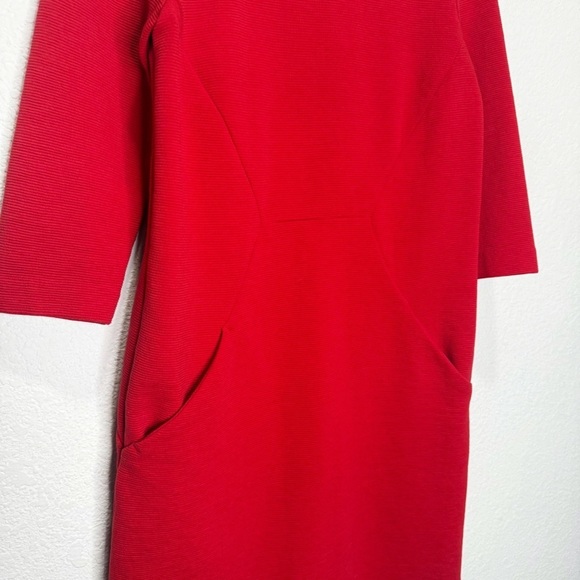 Boden Seam Detail Sheath Tunic Dress Ribbed Poppy Red 2P Petite Pockets - Picture 5 of 9